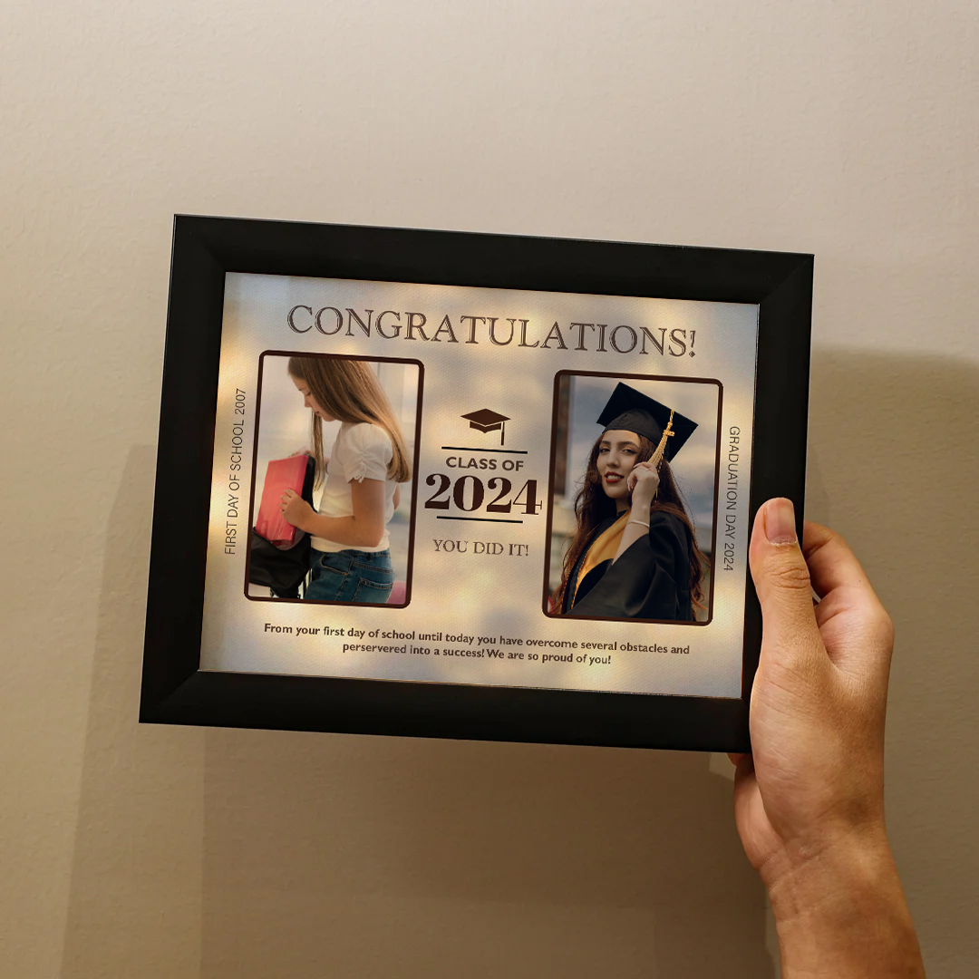 2024 Graduation Gift - Personalised 3 Year & 2 Photo & 1 Text Frame Night Light LED Night Light Gift for Her/Him
