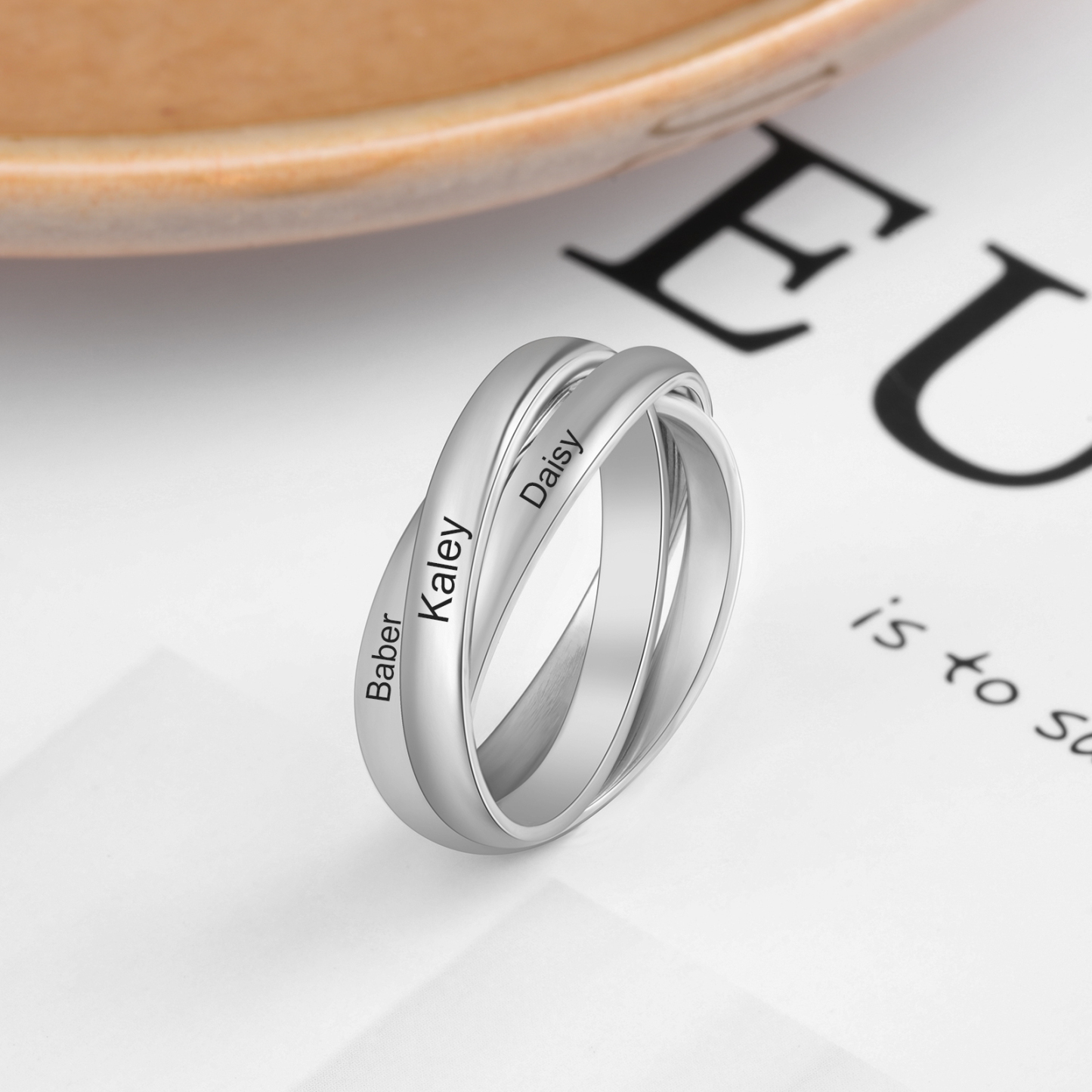 Personalised 3 Names Women's Ring
