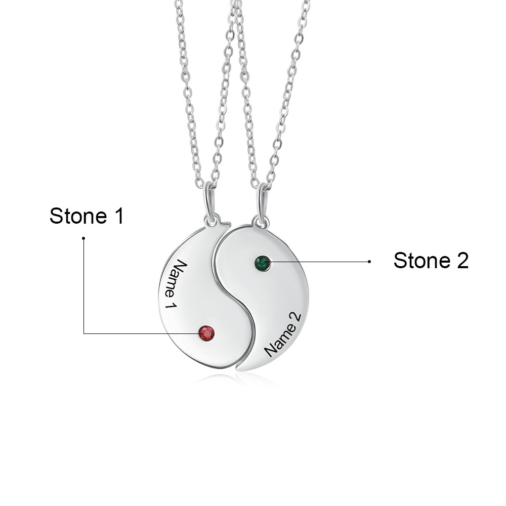 Personalised Yin Yang Taichi Pendant Couple Necklace Engrave 2 Names Matching Necklace Couple Gift
