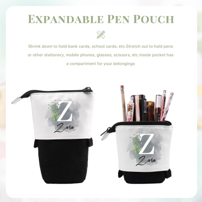 Personalised Pencil Case Custom Name & Letter & Birthday Flower Pen Pouch Back To School Gift for Kids
