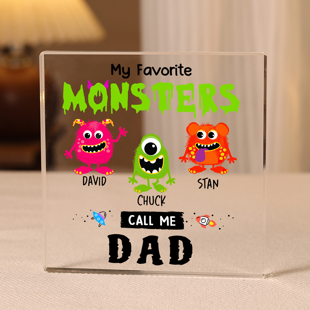 3 Names - Personalised Monster and Shit Style Custom Name Acrylic Ornament Father's Day Gift for Dad