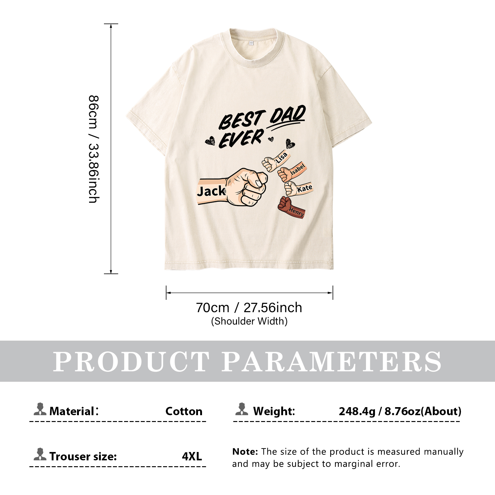 Best Dad Ever - Personalised 2–7 Names Family T-Shirt Custom Fist Bump Short Sleeve Father's Day Gifts For Dad