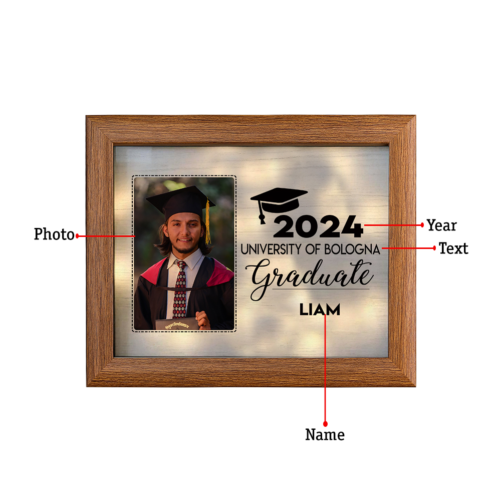 2024 Graduation Gift - Personalised Name and Photo Wood Frame Night Light LED Night Light Gift for Her/Him