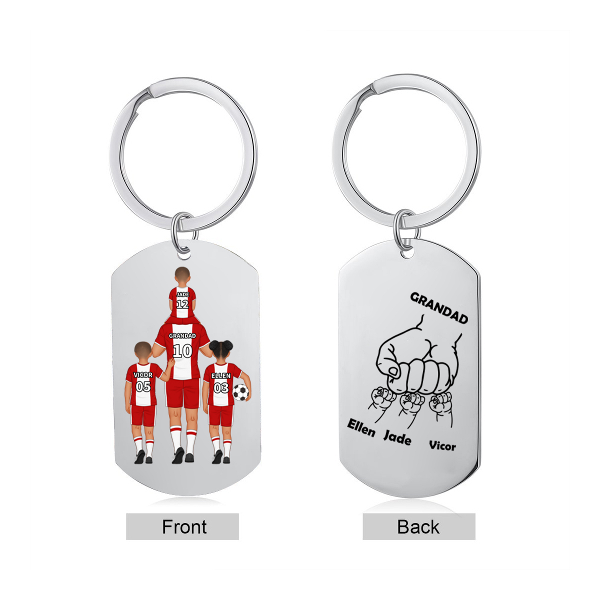 1-3 Names-Personalised Dad's Football Team Fist Keychain Custom Names Gift For Dad/Grandad