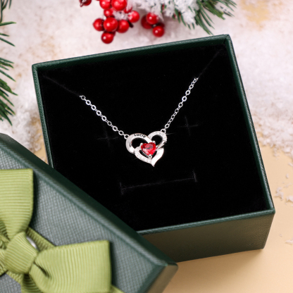 Personalised S925 Silver Women Heart Necklace With 1 Birthstone Engraved Names Gift For Women