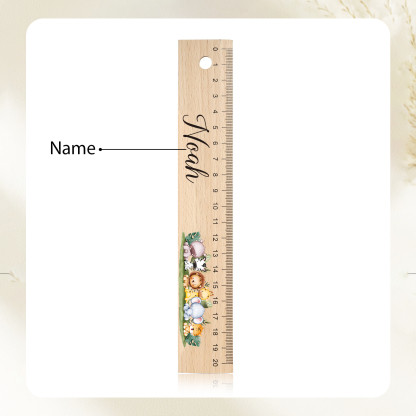 Cute Animal Personalised School Wooden Ruler With Engraved Children's Name - Back to School Suppler Gift for Kids