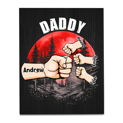 4 Names - Personalised Wooden Ornament Fist Bump Red Forest Style Engraved Name and Text Ornament for Dad