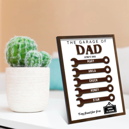 5 Names - Personalised Repair Tool Style Home Photo Frame Wooden Decor Father's Day Gift for Dad