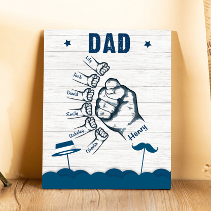 7 Names - Personalised Wooden Ornament Fist Bump Style Engraved Name and Text Ornament for Dad