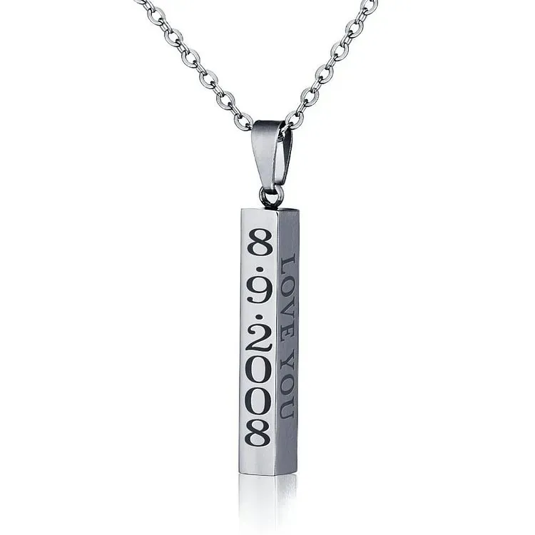 Vertical Bar Necklace Engraved 4 Side 3D Bar Necklace with 4 Names Personalized Women pendant