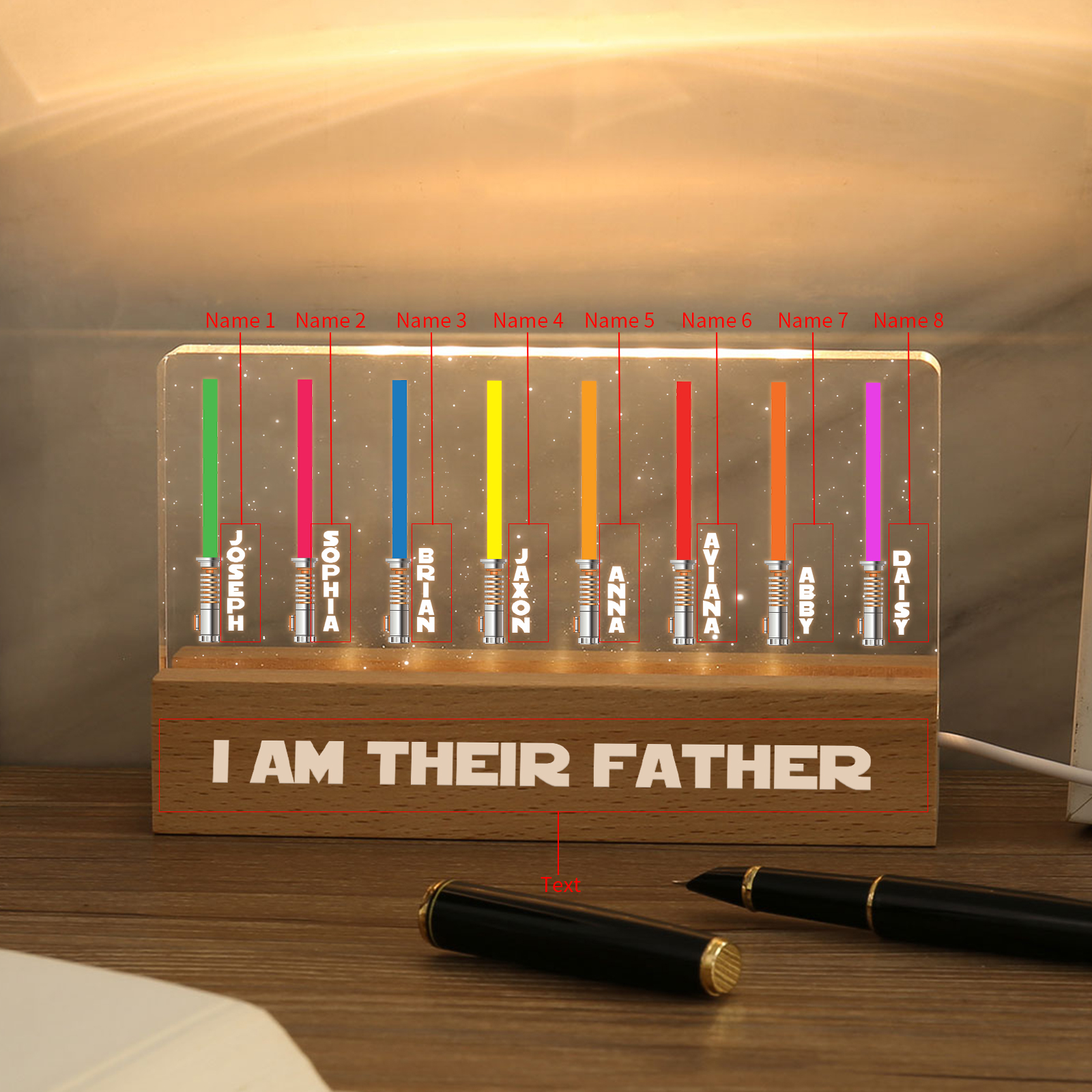Personalised Star Wars Logo Father's Day Gift - I'm Their Dad - Table Lamp with 8 Names