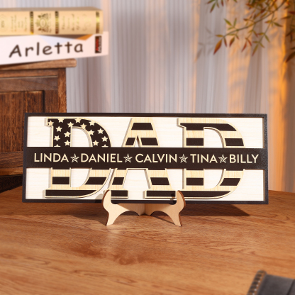 5 Names - Personalised Wood Ornament Engraved with Dad Text Support Customized Name Ornament Father's Day Gift for Dad