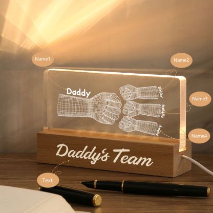 4 Names Personalised Fist Bump Pattern Night Light Custom Text LED Light Father's Day Gift for Dad