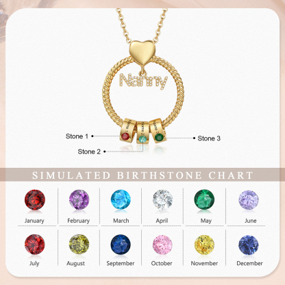 3 Names-Personalised Nanny Circle Necklace With 3 Birthstones Pendant Engraved Names Gift For Nanny