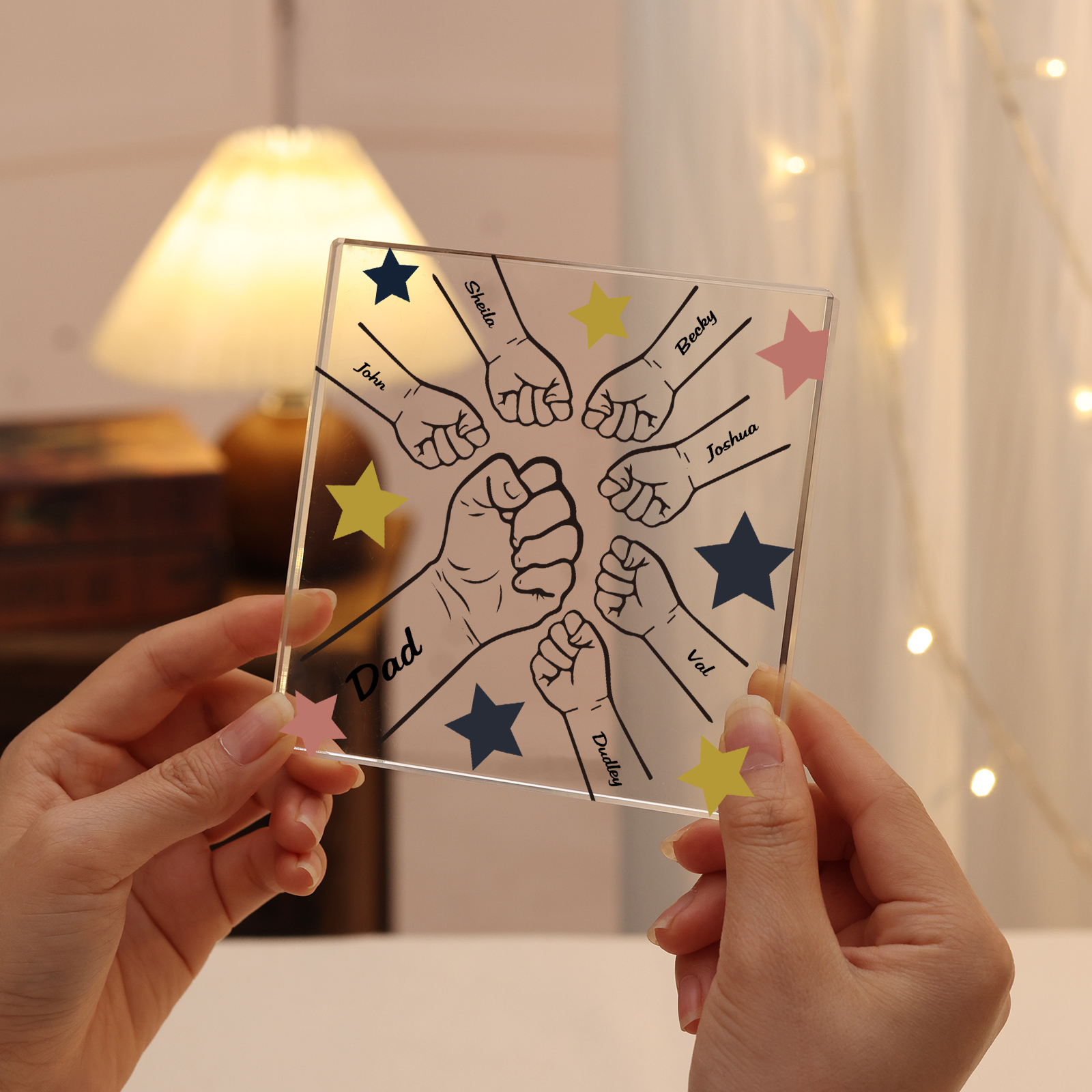 7 Names - Personalised Fist Bump Family Acrylic Keepsake Customized Name Acrylic Home Decor Gift for Dad