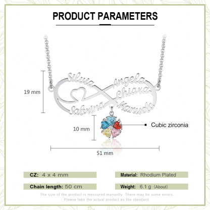Personalised Infinity Necklace With 5 Birthstones Engraved Names Necklace Gift For Women