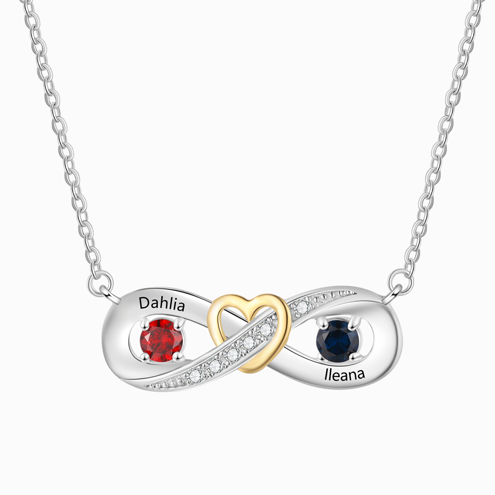 Personalised S925 Silver Infinity Birthstone Heart Necklace for Her