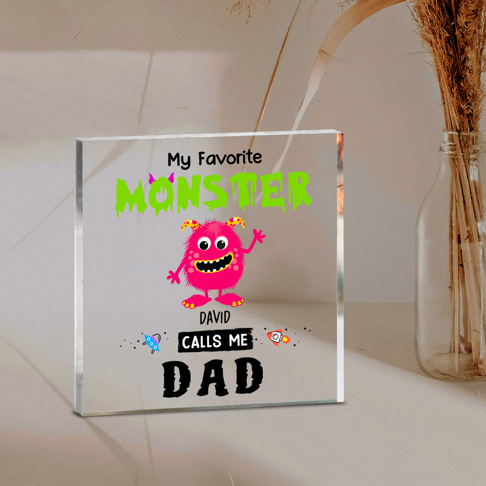 1 Name - Personalised Monster and Shit Style Custom Name Acrylic Ornament Father's Day Gift for Dad
