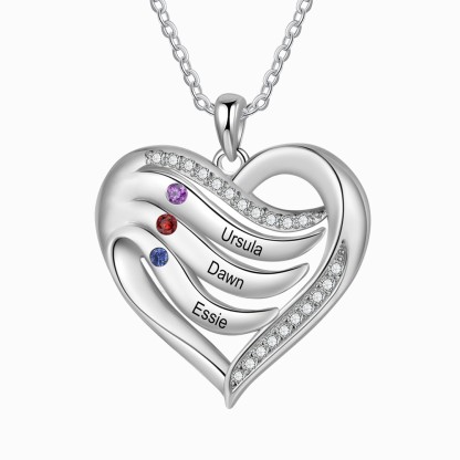 3 Names-Personalised Hearts Necklace Custom Birthstone Necklace Gifts for Mum