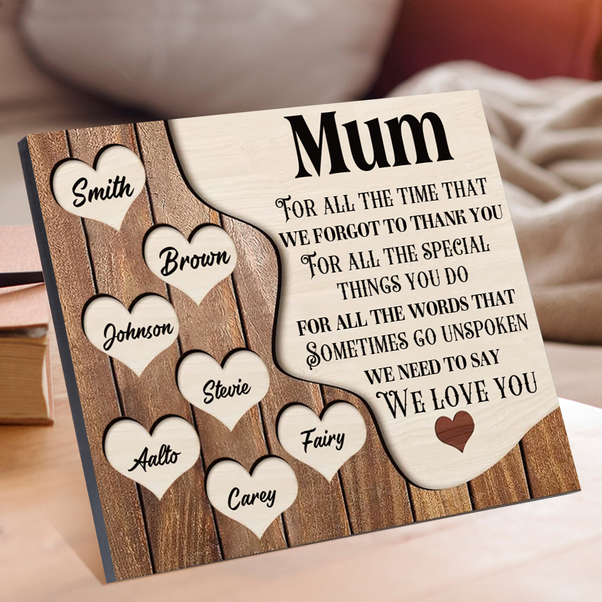 7 Names-Personalised Mum Wooden Frame Custom Names Home Decoration  - Mother's Day Gifts for Mum