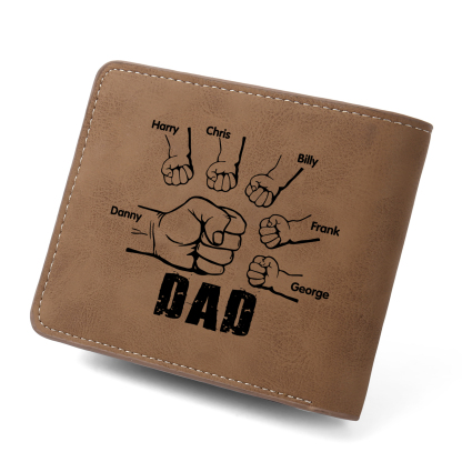 6 Names - Personalised Photo Custom Leather Men's Folding Wallet as a Father's Day Gift for Dad