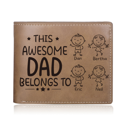 4 Names-Personalised Doll Customized Leather Men's Wallet Customized Name Folding Wallet With Gift Box for Dad