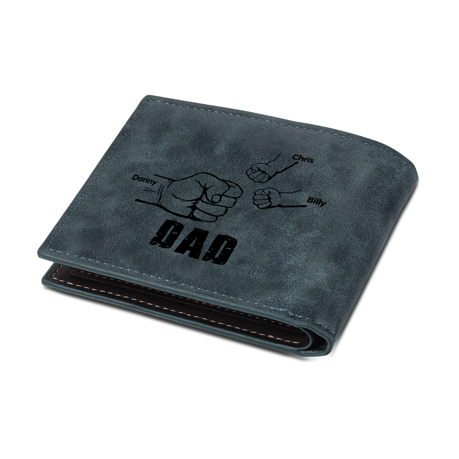 3 Names - Personalised Fist Bump Photo Custom Leather Men's  Wallet as a Father's Day Gift for Dad