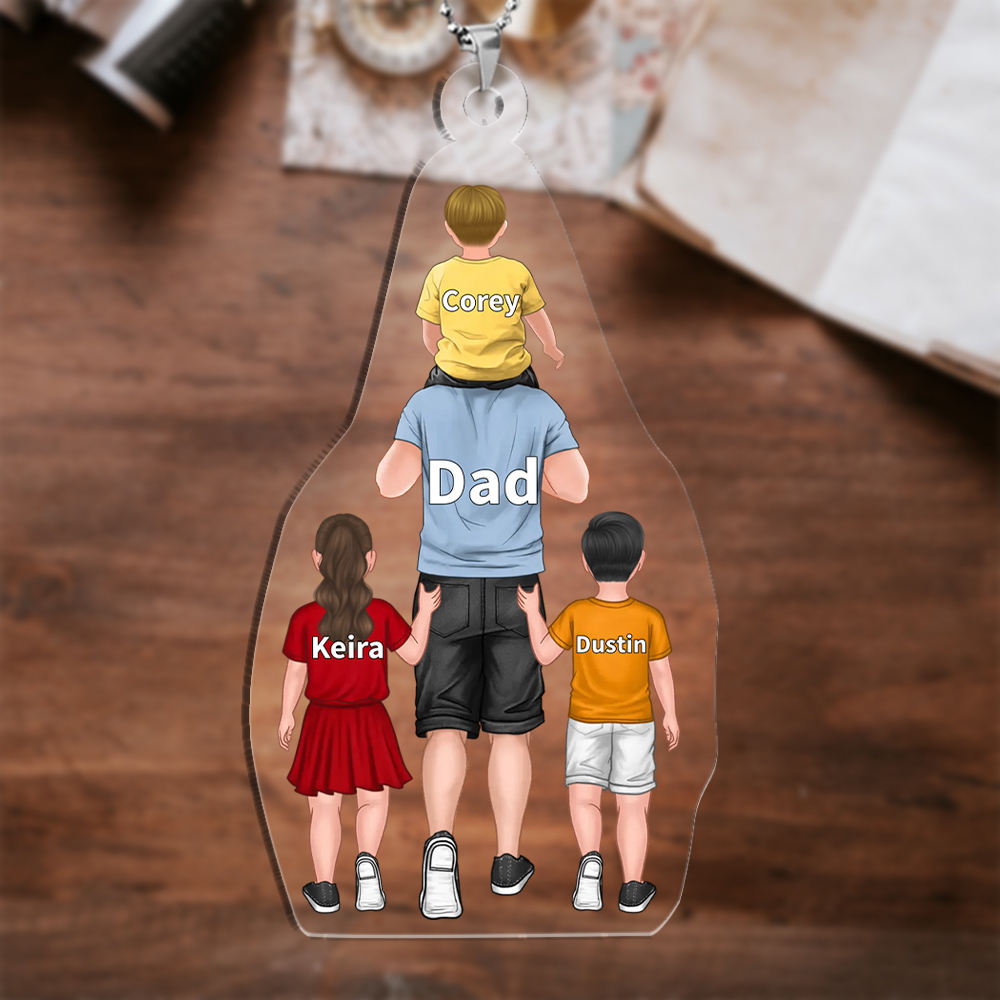 1-4 Names-Personalised Dad Acrylic Keyring Custom Names Gift For Dad/Grandad