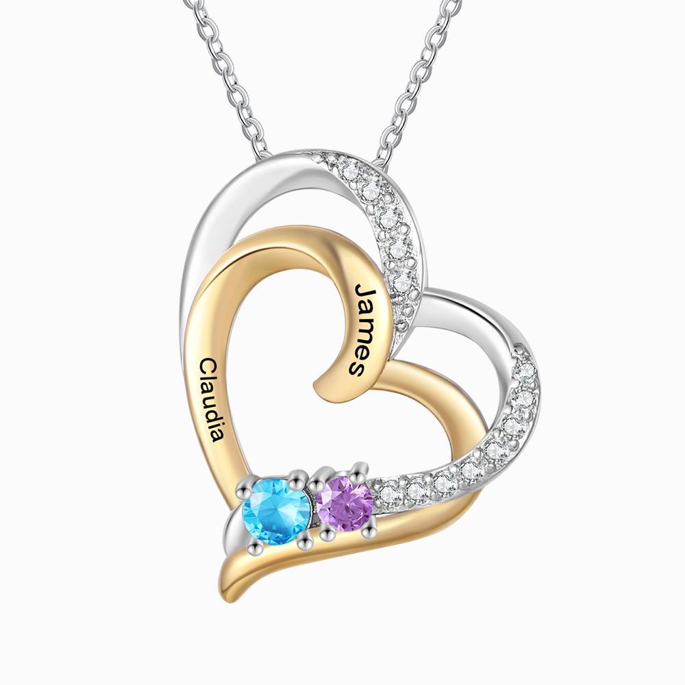 Personalised Double Heart Birthstone Necklace