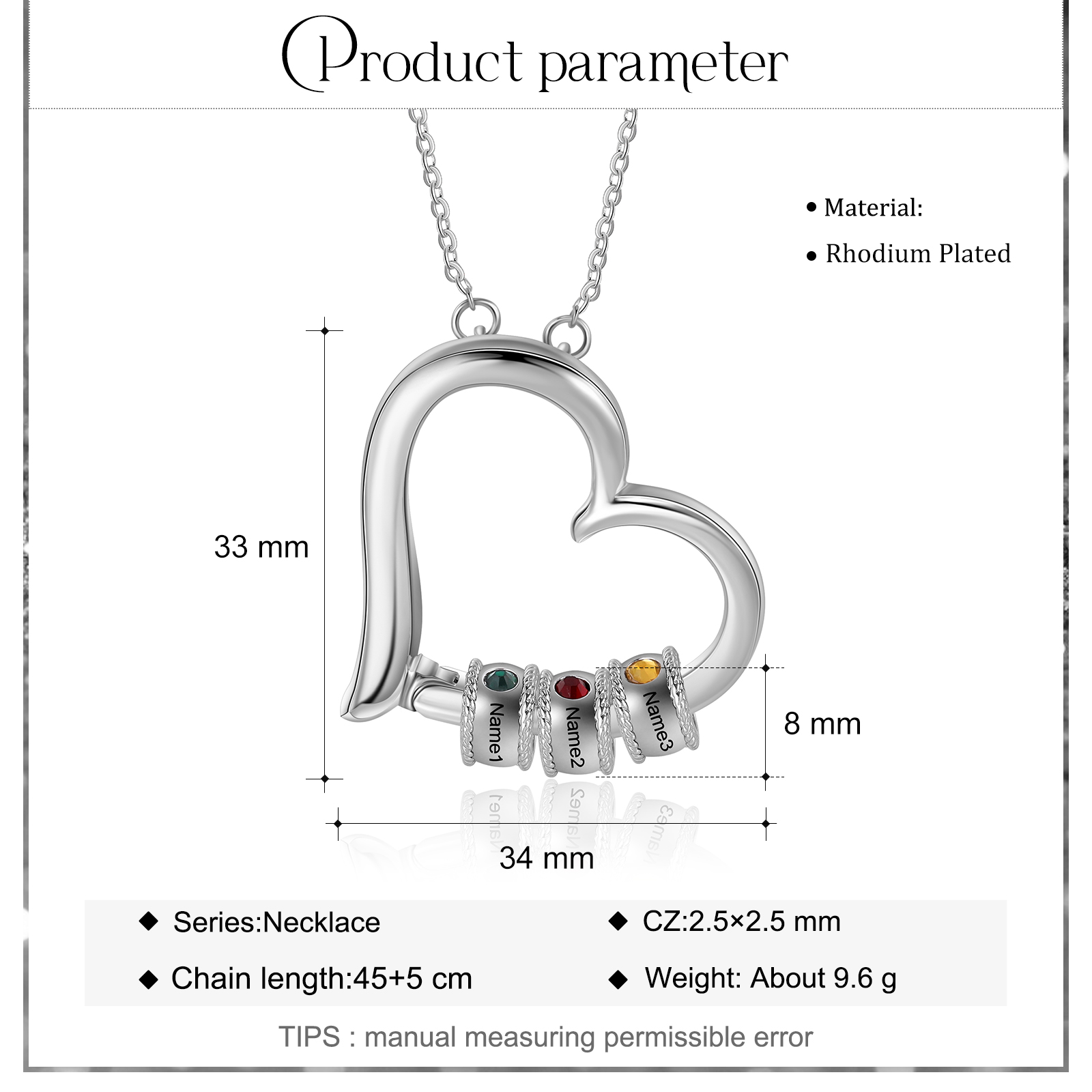 Customised Heart Necklace With 1-5 Birthstones for Her