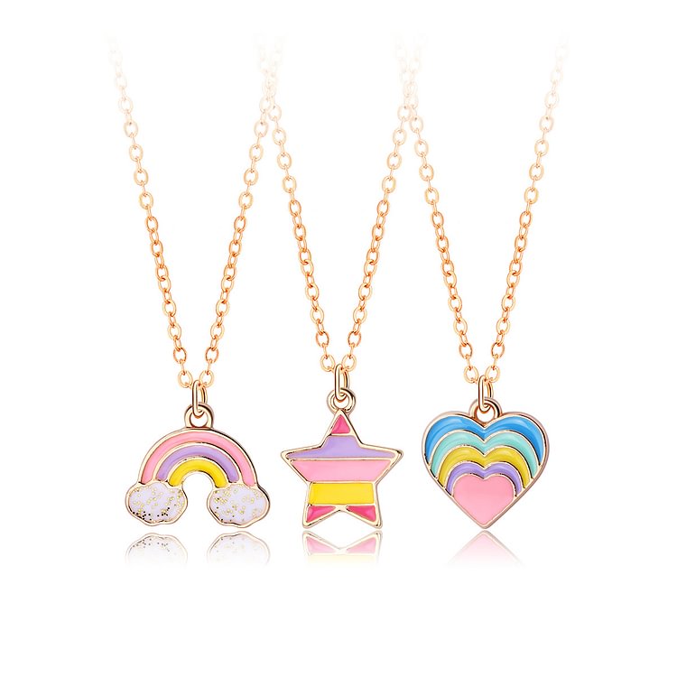 Star, Rainbow and Heart Necklace Set (Includes 3 Necklaces) Back to School Gift for Daughter