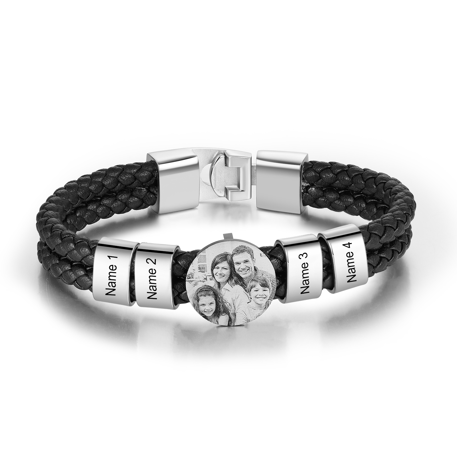 Personalised Photo Bracelet with 2-4 Names Leather Bracelet Beaded Wrap Bracelet