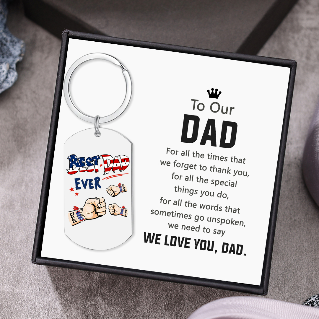 3 Names - Personalized Custom Fist Bump Keychain Gift "Best Dad Ever" Special Keychain Gift for Dad