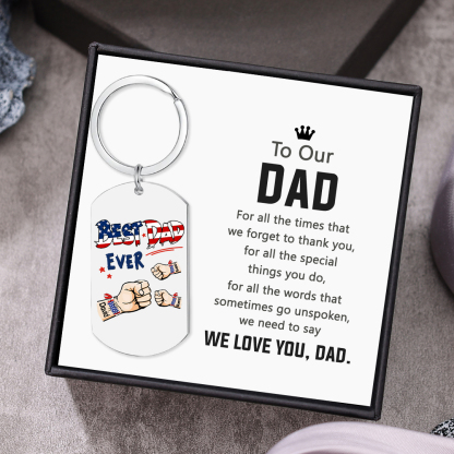 3 Names - Personalized Custom Fist Bump Keychain Gift "Best Dad Ever" Special Keychain Gift for Dad