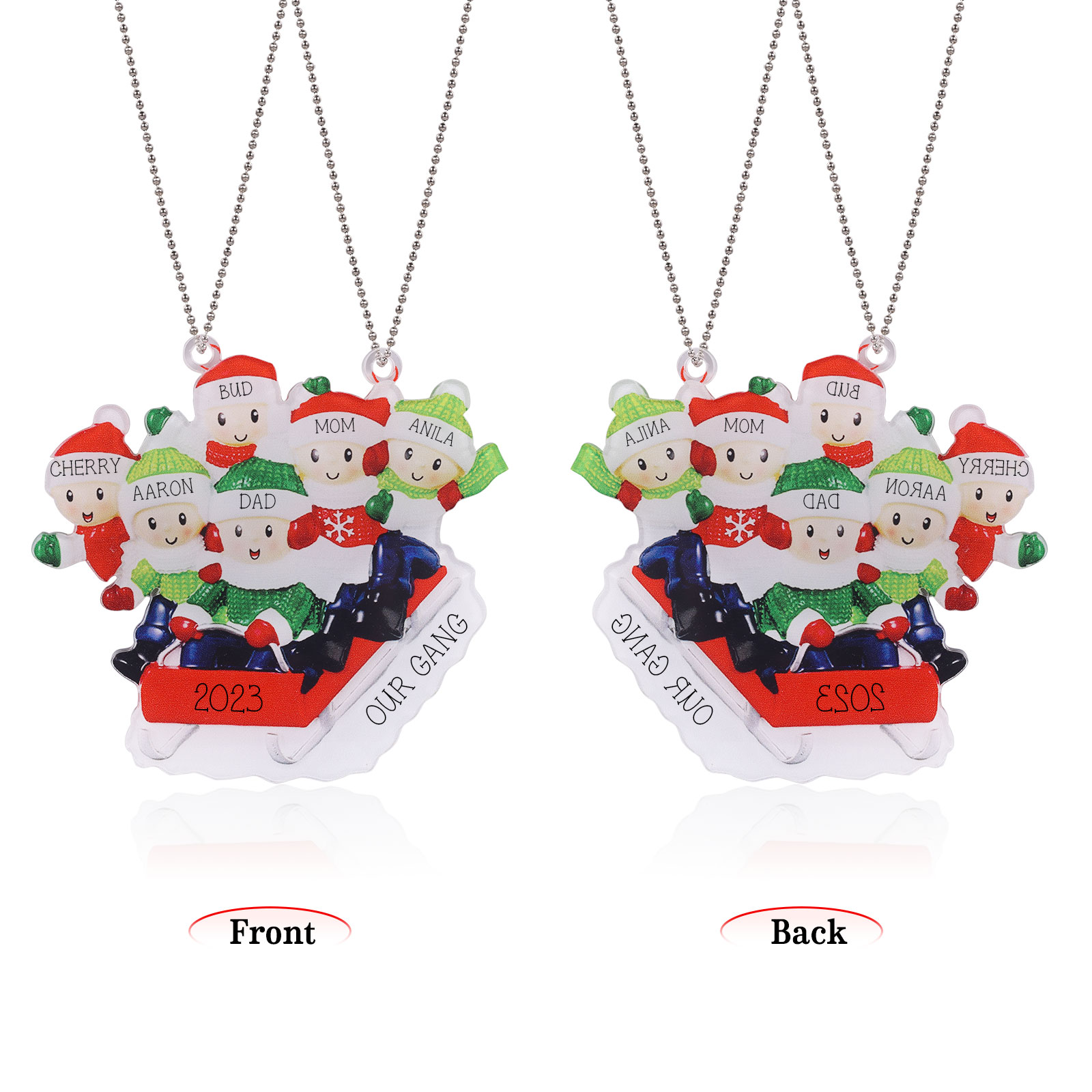 6 Names-Personalised Family Acrylic Christmas Xmas Tree Decoration Ornament-Custom 6 Names And Text Hanging Ornament Gifts For Family