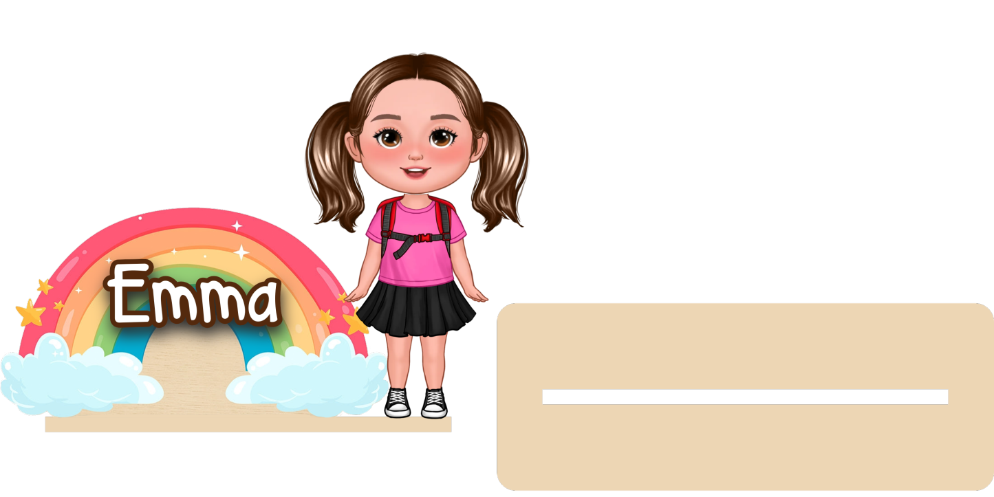 Personalised Standing Wooden Plaque – Custom Name & Character Rainbow Back to school gift for Kid | Jessemade