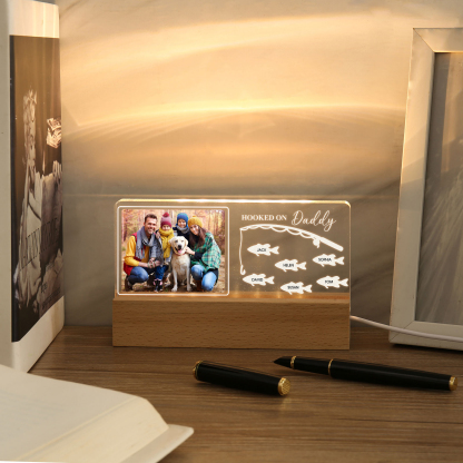 6 Names - Personalised Photo Fishing Pattern Desk Lamp Father's Day Gift For Dad