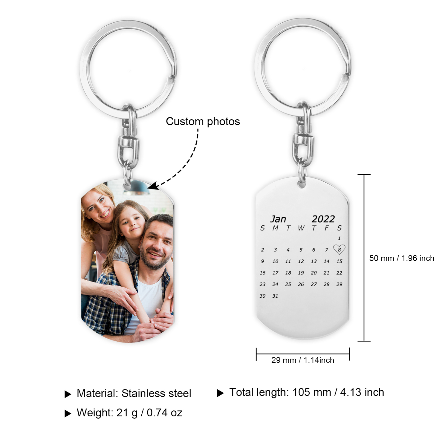 Personalised Photo Keychain with Engraving 1 Special Date Keyring Gifts for Love One
