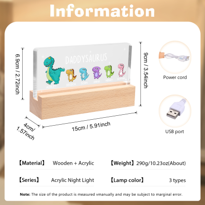 6 Names - Personalised Cute Dinosaur Pattern Beautiful Table Lamp Father's Day Gift for Dad