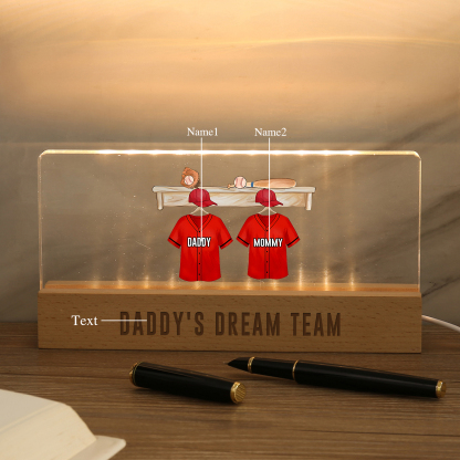 2 Names - Personalised Baseball Jersey Desk Lamp - Dad's Dream Team - Father's Day Gift for Dad