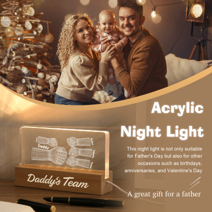 5 Names Personalised Fist Bump Pattern Night Light Custom Text LED Light Father's Day Gift for Dad