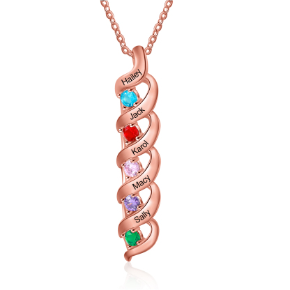 5 Names-Personalised Necklace Cascading Pendant with 5 Birthstones Engraving 5 Names Gifts for Her