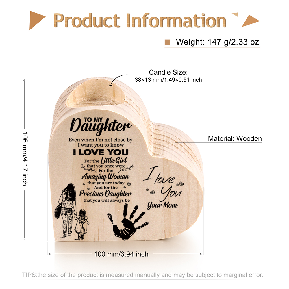 To My Daughter Wooden Heart Candle Holder "I love you"