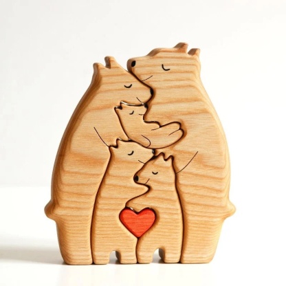Personalised Wooden Bears Family Puzzle Custom 2 Names Gifts for Family