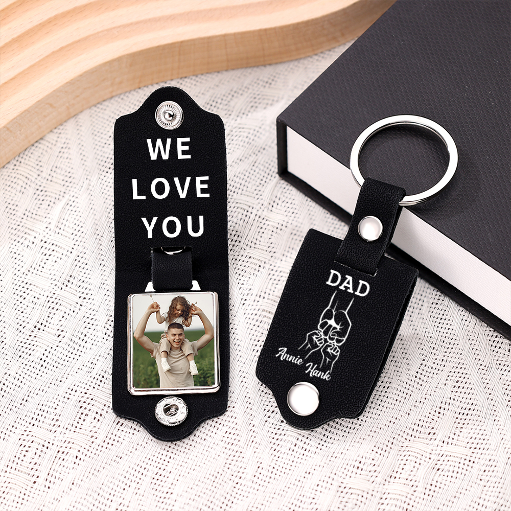 2 Names - Personalised Custom Photo Text Keyring Gift Custom Name for Dad