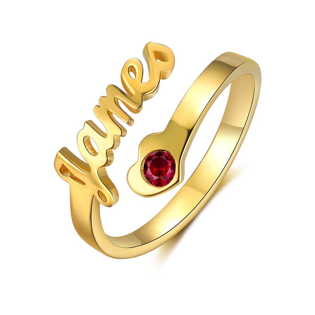 Personalised Heart Ring With Birthstone Custom 1 Name Ring Gifts For Her