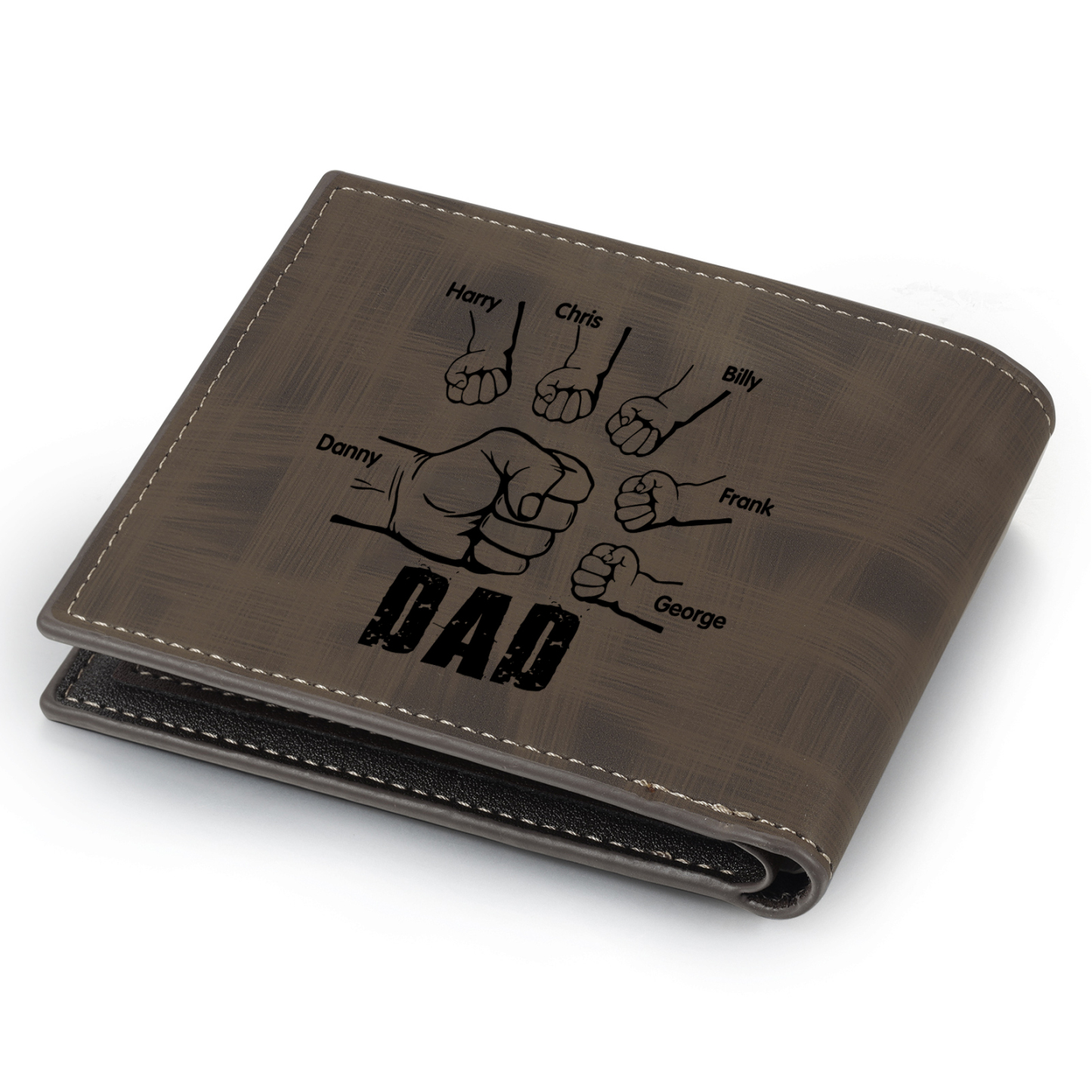 6 Names - Personalised Photo Custom Leather Men's Wallet as a Father's Day Gift for Dad
