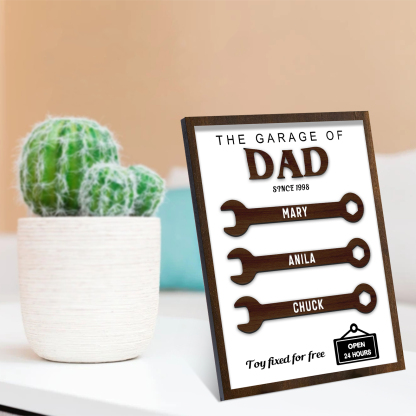 3 Names - Personalised Repair Tool Style Home Photo Frame Wooden Decor Father's Day Gift for Dad