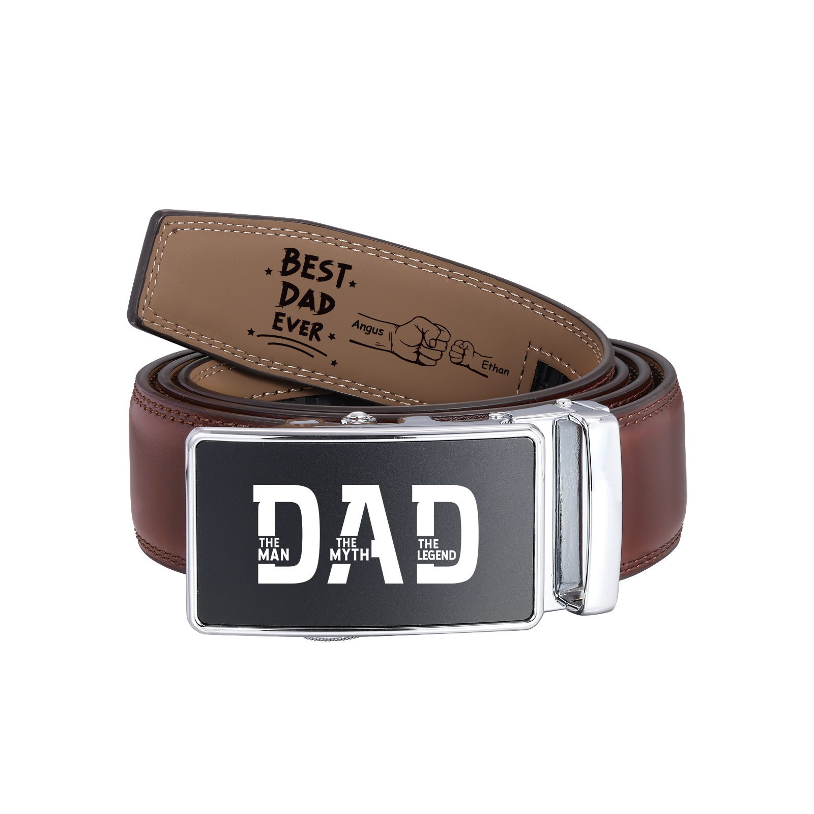 Personalised Fists Leather Belt with 2-6 Names for Dad