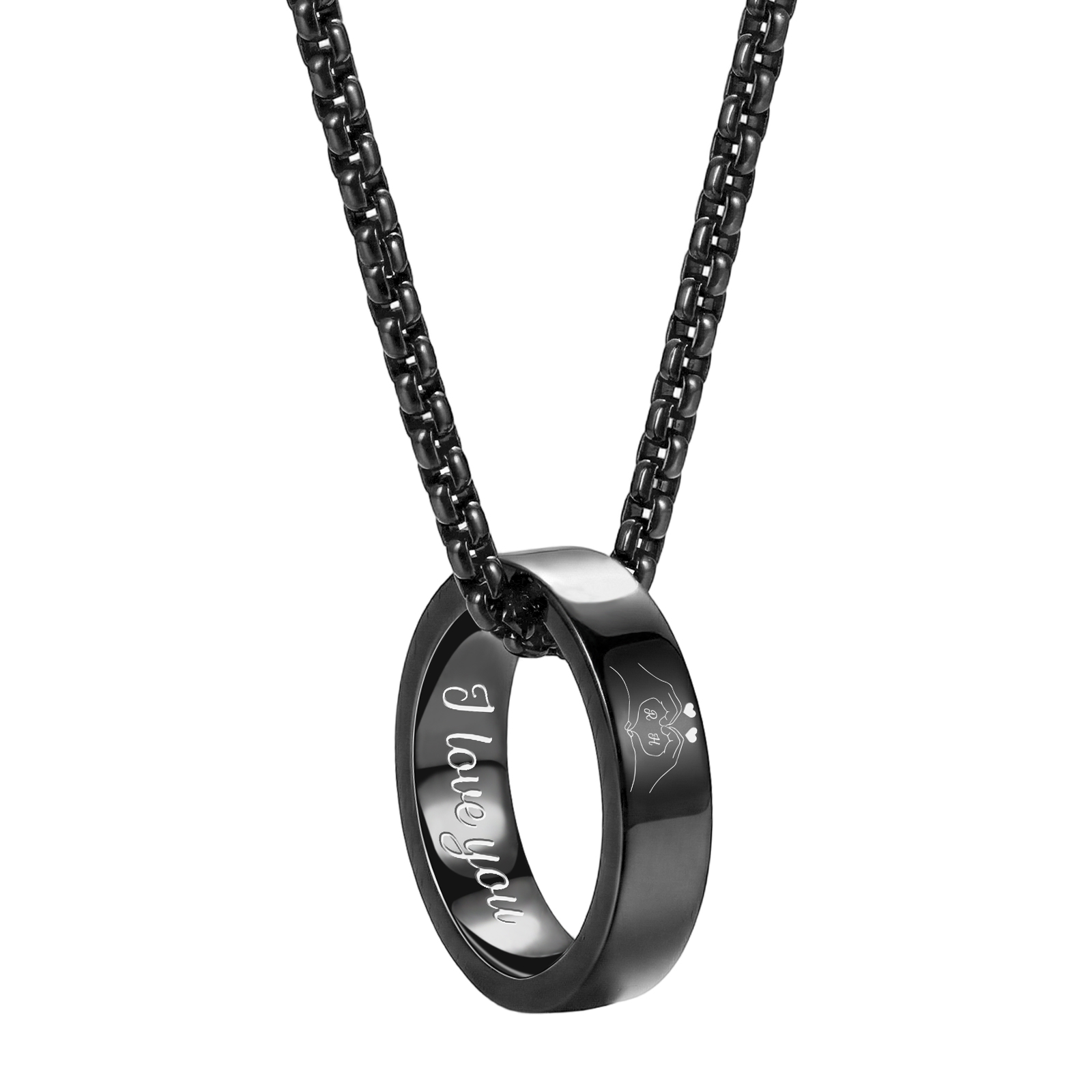 Personalised Stainless Steel Ring Necklace Custom Engraved Names Romantic Anniversary Gift for Partner Couple Friend | Jessemade